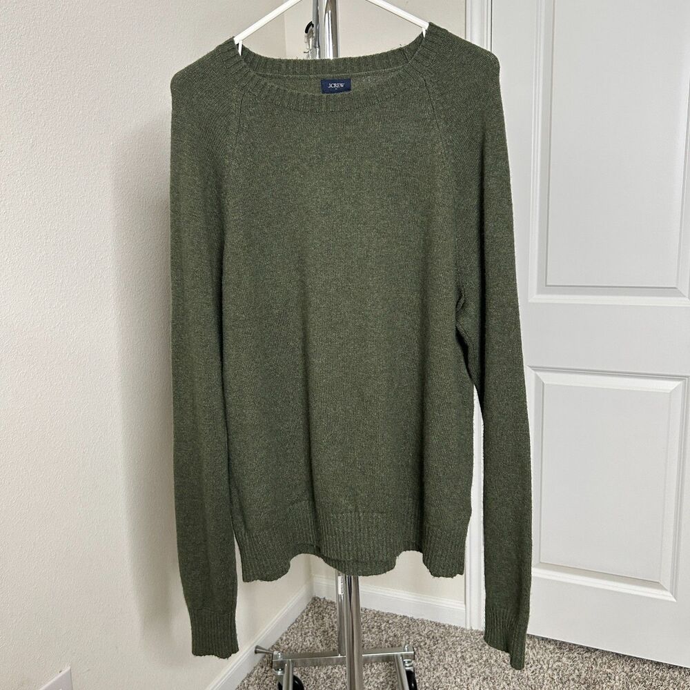 J.Crew Lambswool Blend Sweater Olive Green Crewneck Mens Classic Pullover Large